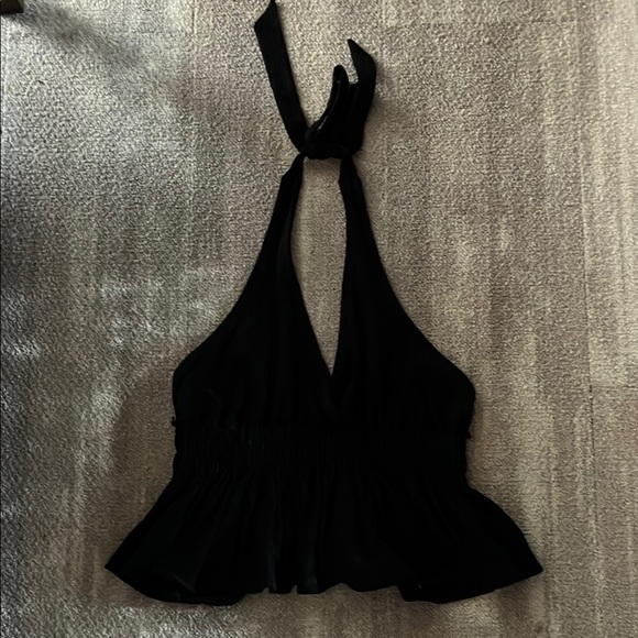 Black Open Back Halter Top - Picture 1 of 4